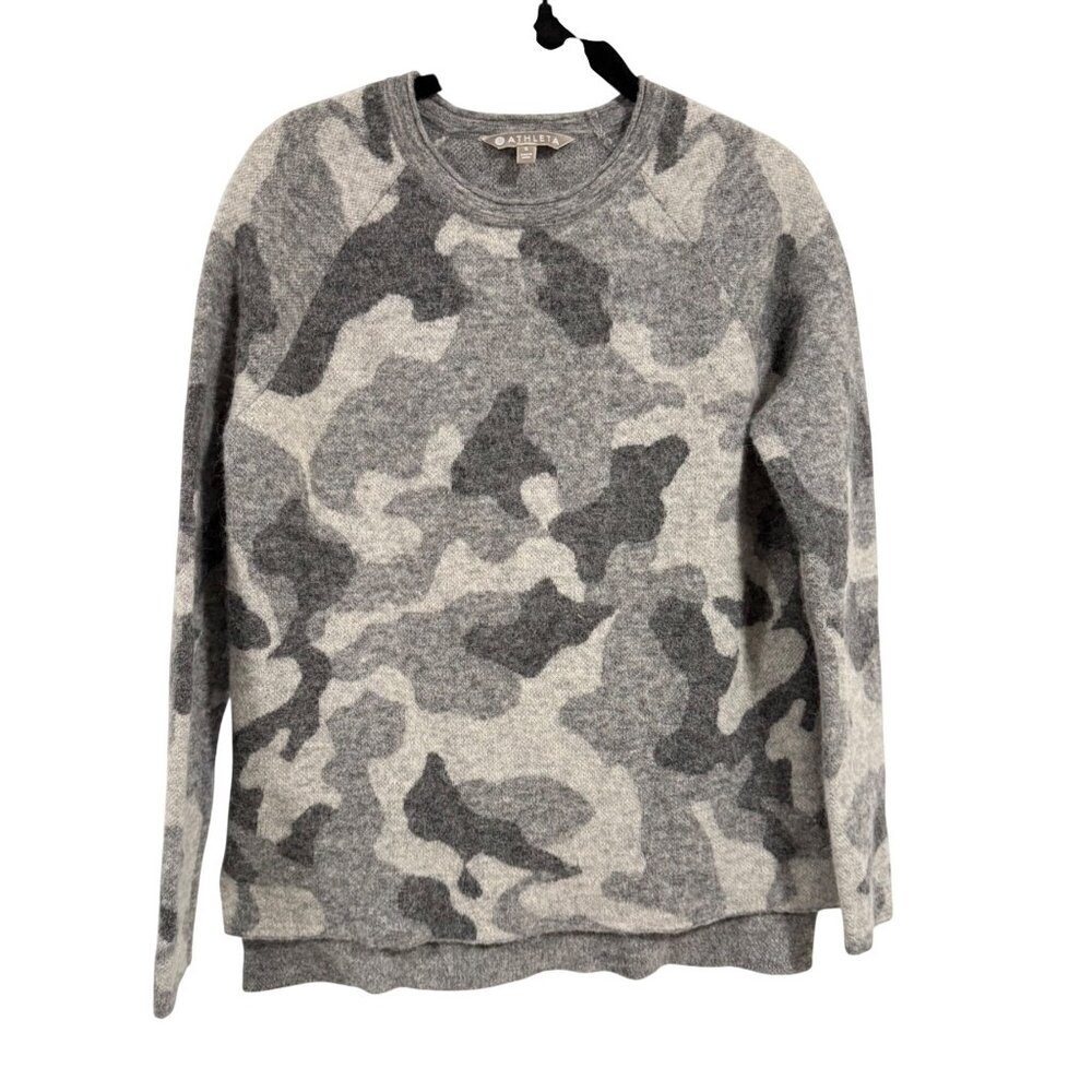 Athleta Undercover Sweater Gray Camo Alpaca Merino Wool‎ Blend Sweater Size S